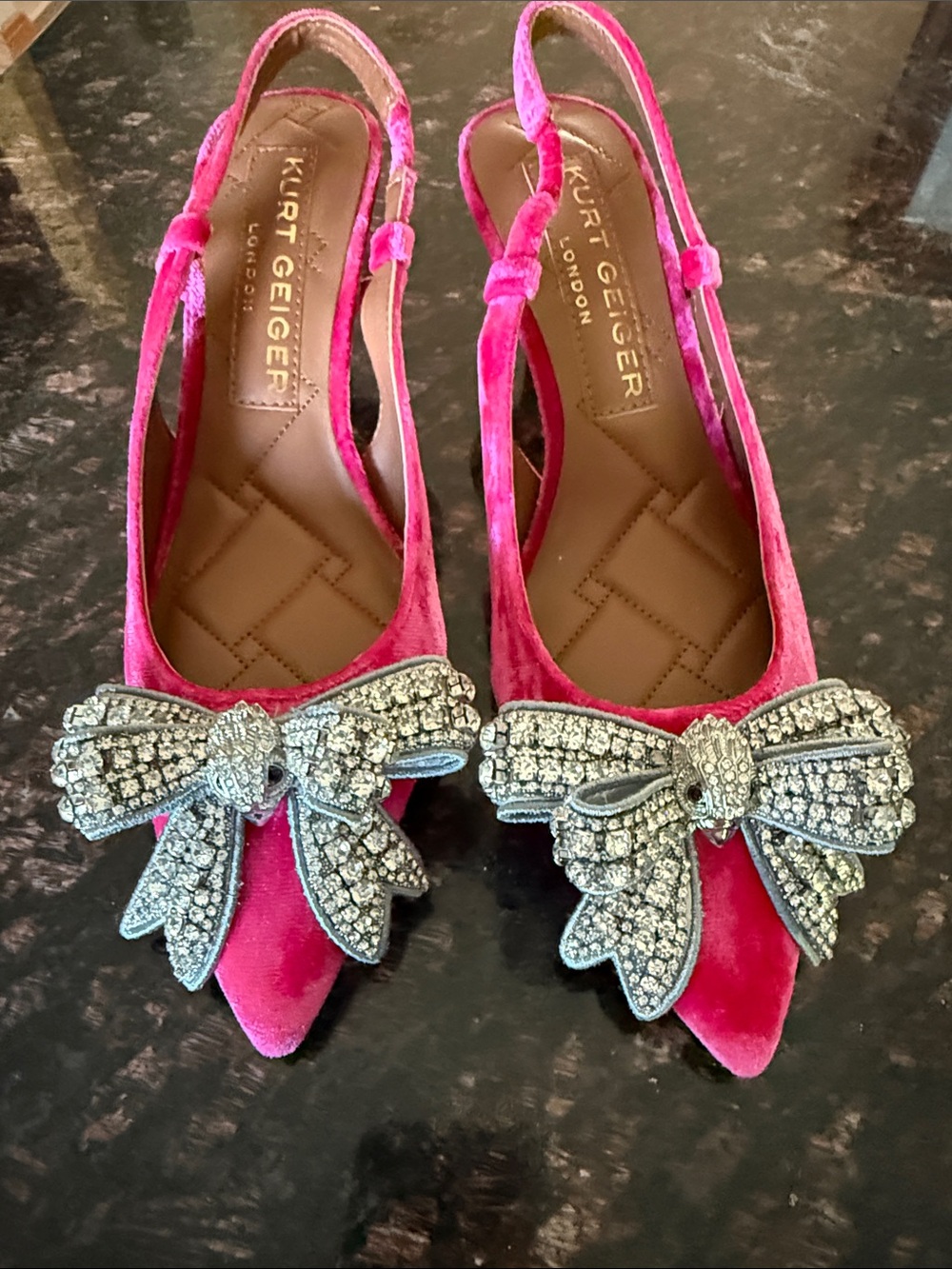 Kurt Geiger Fuchsia Velvet Slingback Flats with Crystal Bow - Picture 5 of 8
